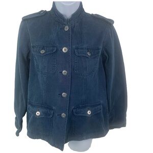 Liz Claiborne Lizwear Jeans Jacket With Épaulettes Size Small Navy Corduroy Look